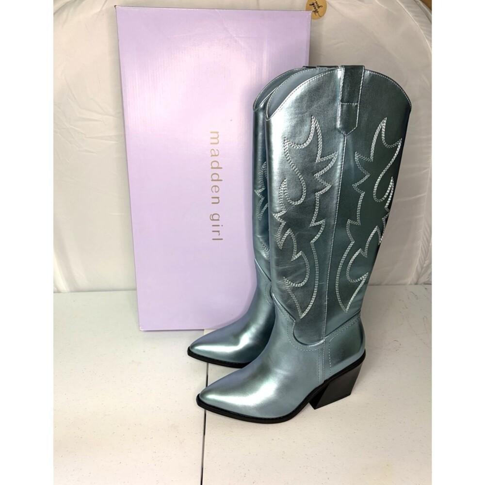 Madden Girl Arizona Knee High Boot Metallic Women Size 9.5 M Western Cowgirl New